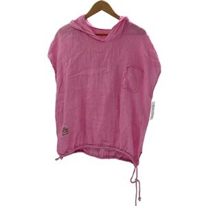 Puro Lino Linen Top Women One Size Medium/ Large Pink Hooded‎ Short Sleeve New